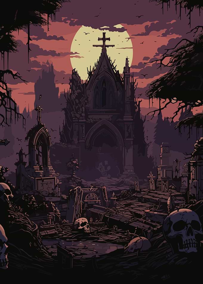 Gothic Cemetery at Dusk