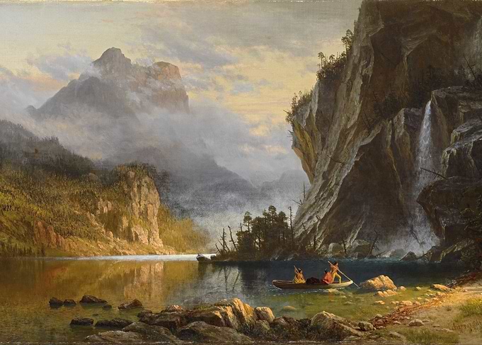 Native American Canoe in Mountain Lake