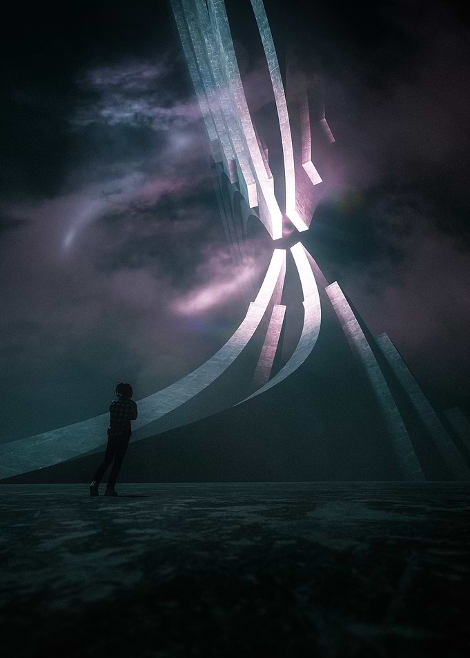 Silhouette Against Ancient Structure