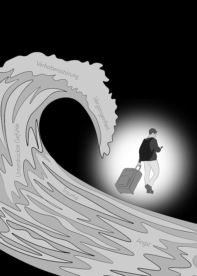 Man Walking Through Wave