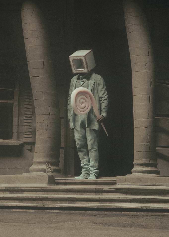 Surreal Figure with Box Head