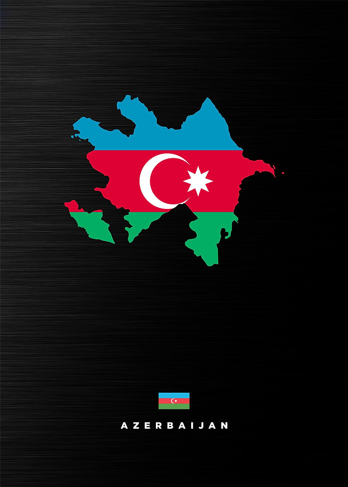Azerbaijan Map with Flag