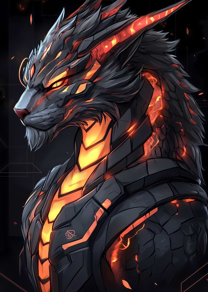 Fiery Anthropomorphic Dragon