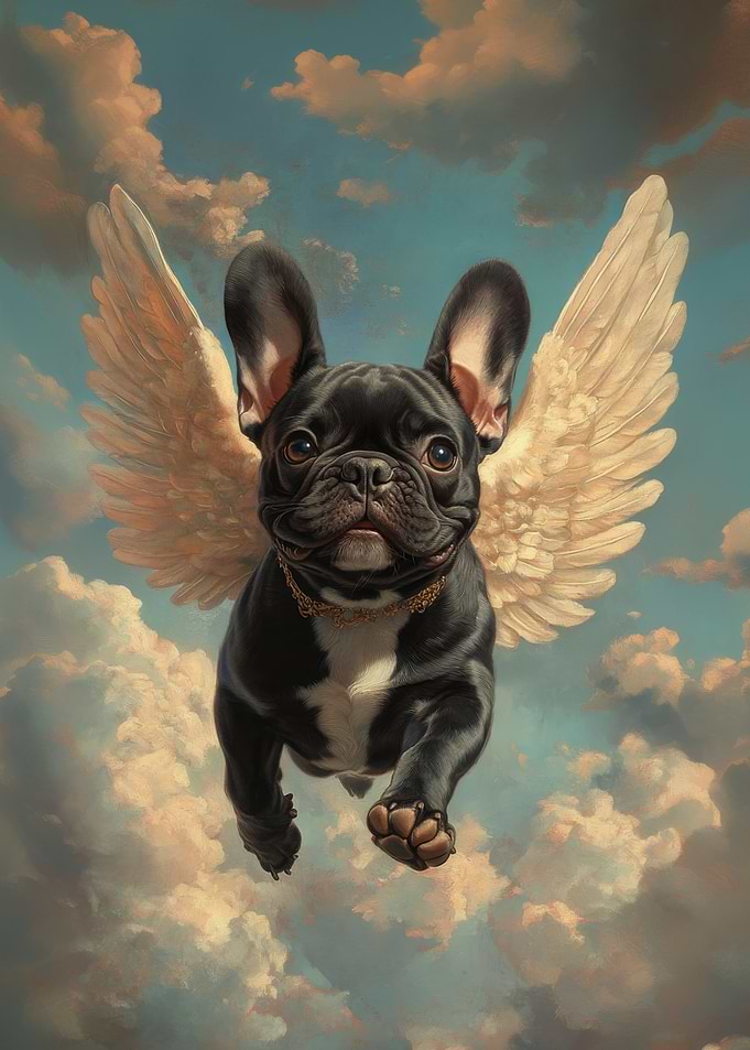 Black French Bulldog with Angel Wings | Pet Loss Tribute