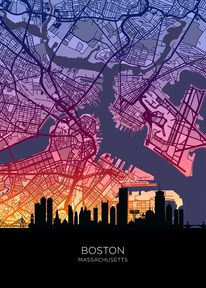 Boston Massachusetts Skyline Map