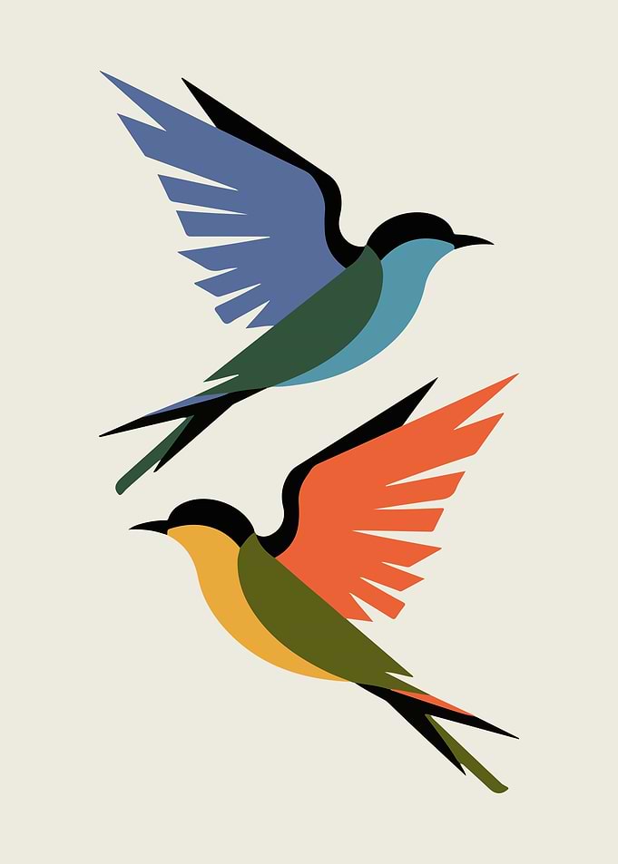 Colorful Abstract Birds in Flight