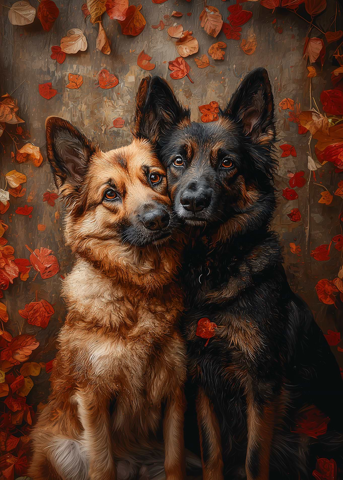 Two German Shepherds in Autumn