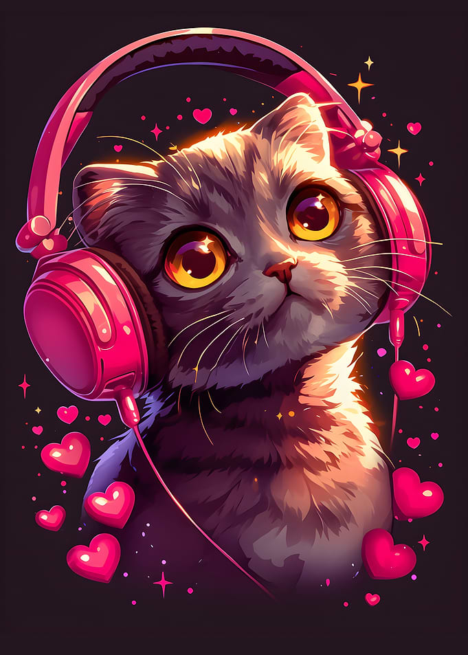 Cute Cat with Headphones