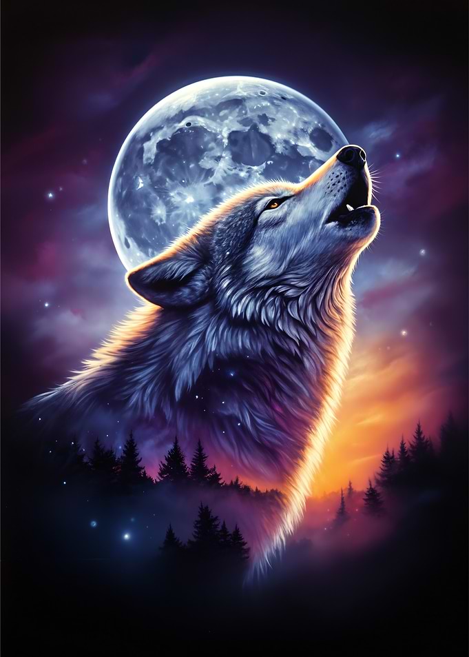 Wolf Howling at the Moon