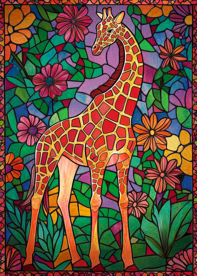Giraffe in Floral Mosaic