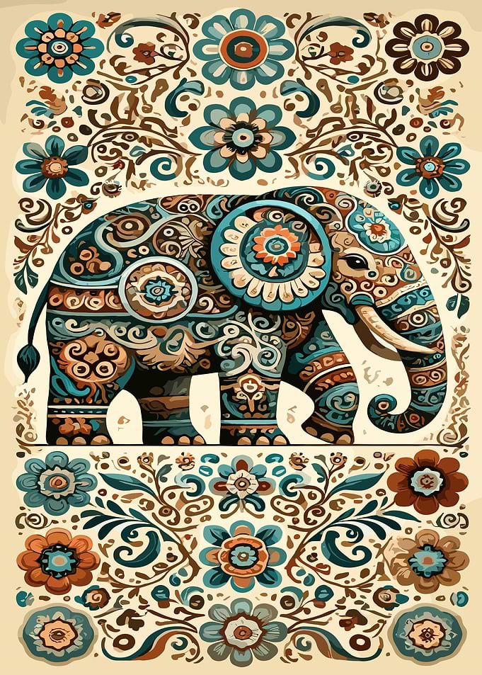 Ornate Elephant with Floral Design