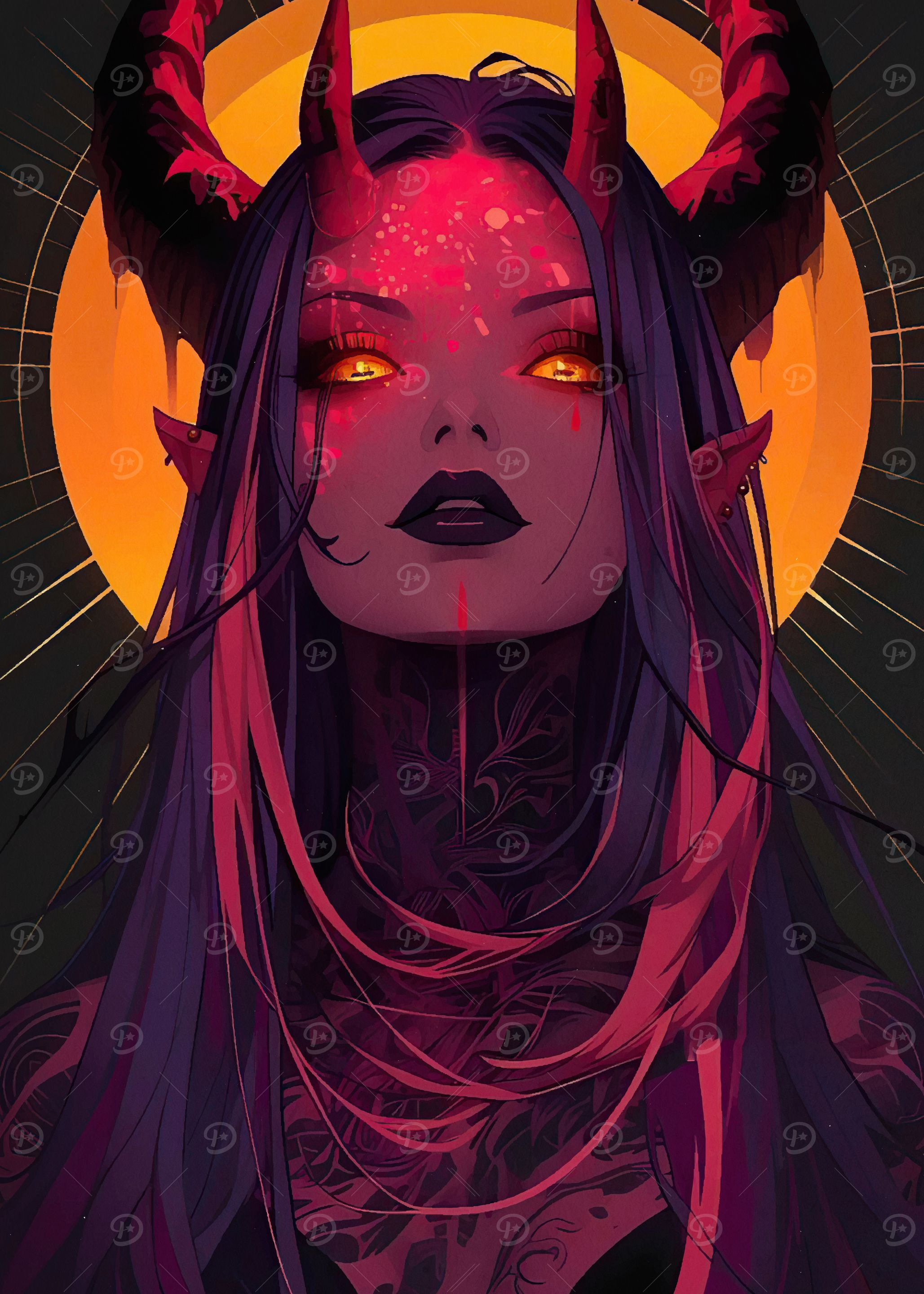 Demon Girl with Red Horns