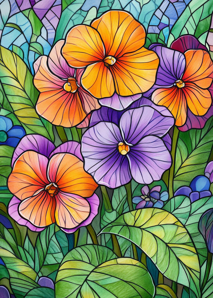 Stained Glass Pansies