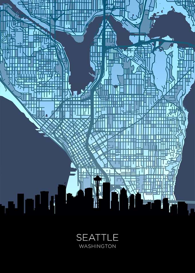 Seattle Washington Skyline Map