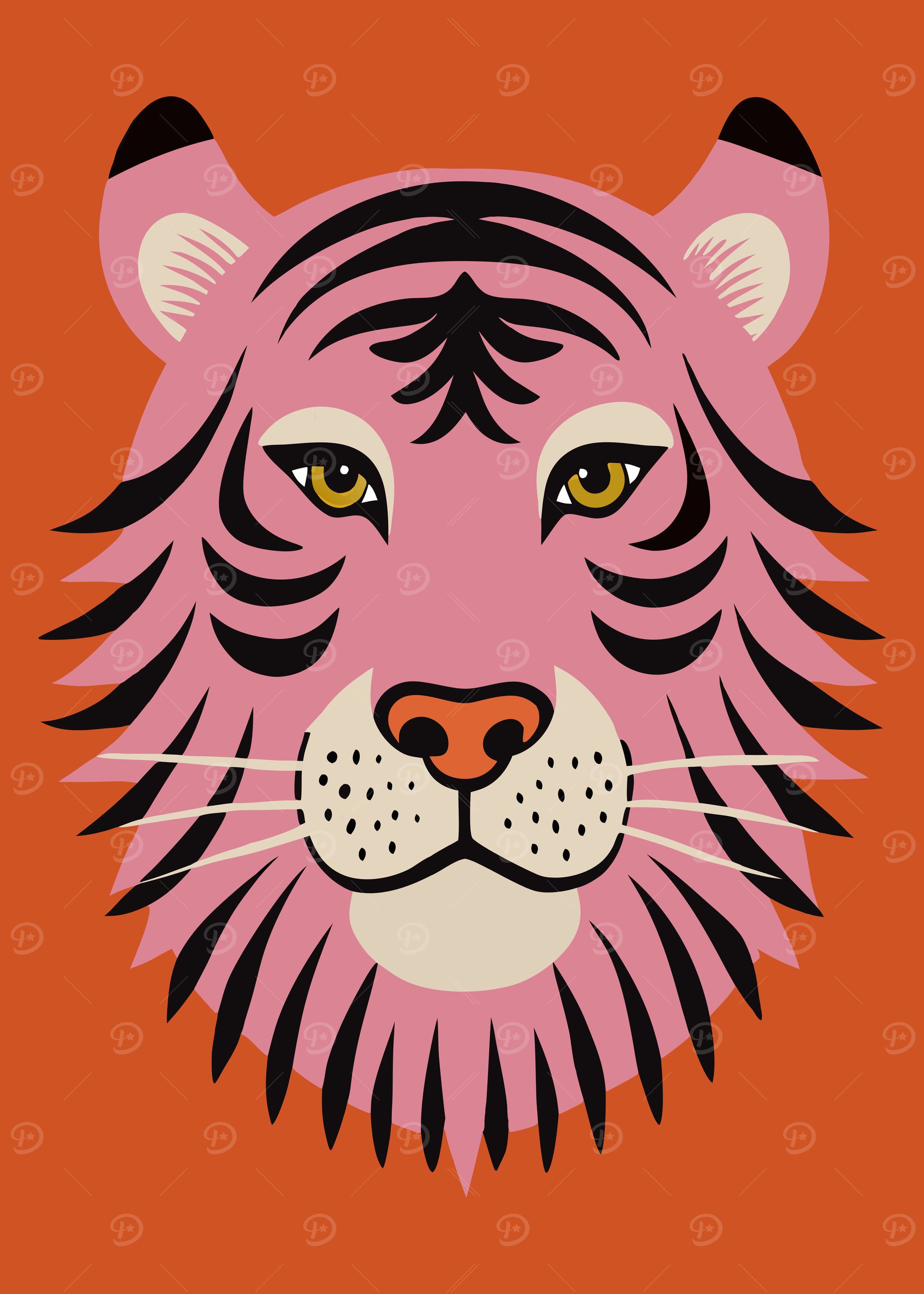 Tiger Portrait in Pink and Orange