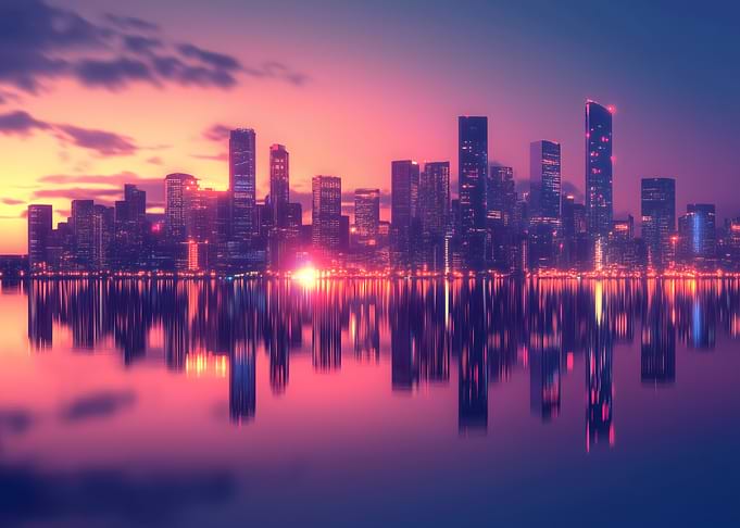 Cityscape Sunset Reflection