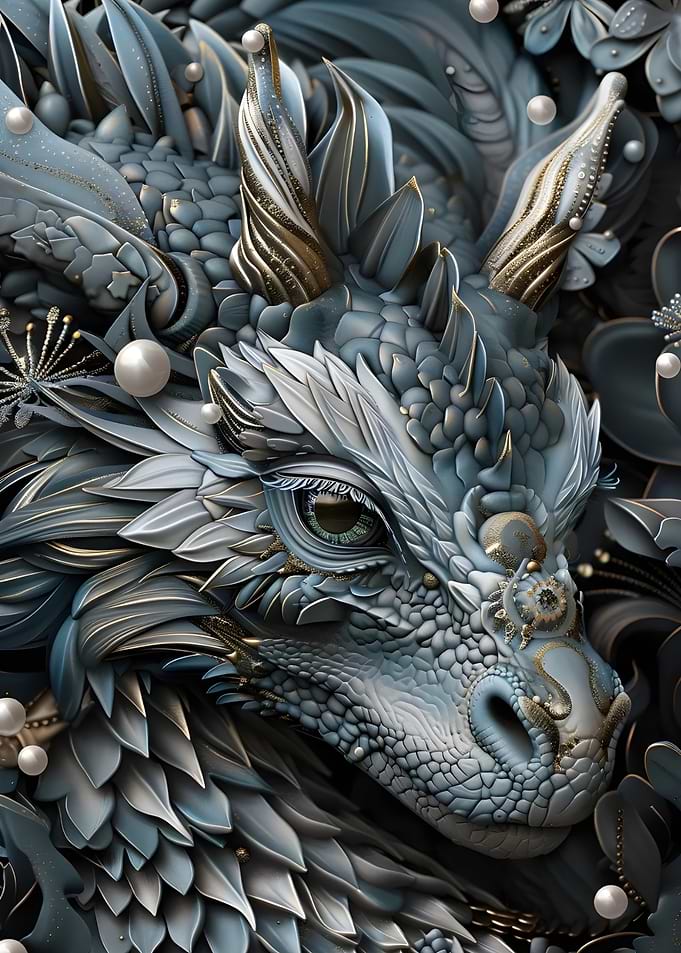 Blue Dragon with Gold Accents