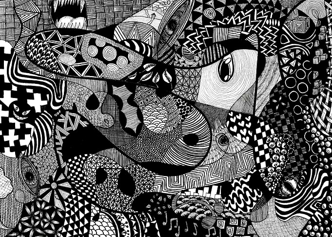 Abstract Black and White Doodle Art