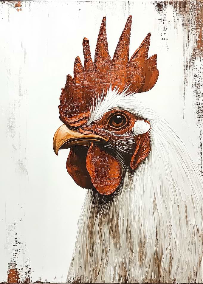 White Rooster Painting