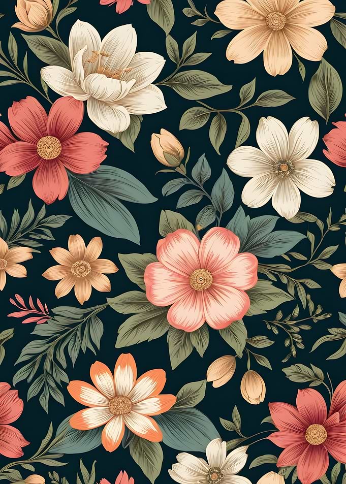 Floral Pattern on Black Background