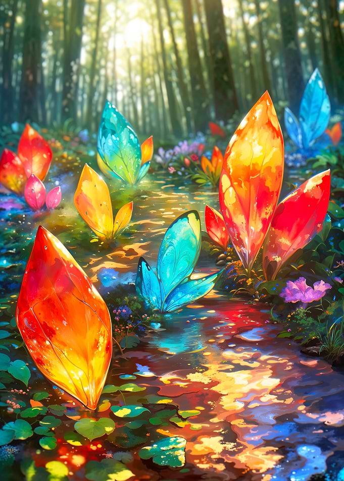 Crystal Butterflies in Forest