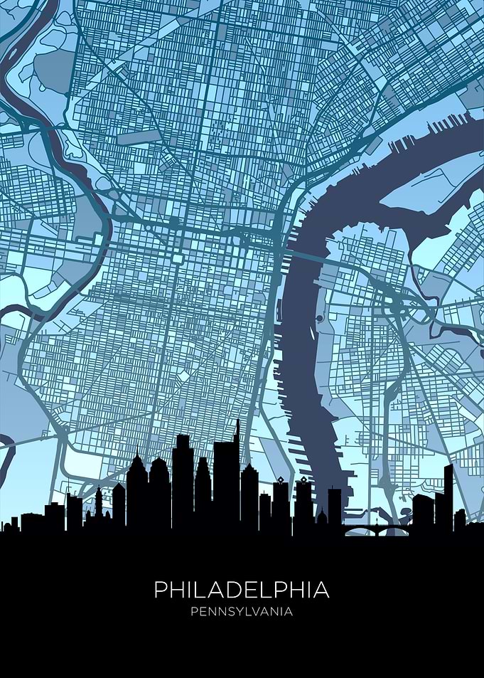 Philadelphia Pennsylvania Skyline Map