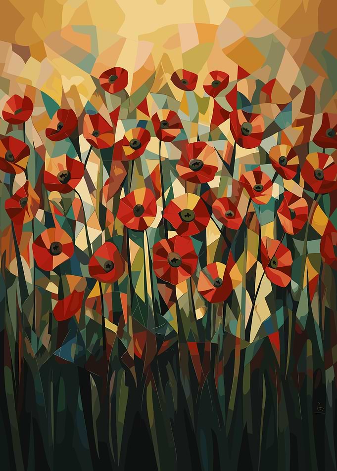 Original Geometric Poppy Field