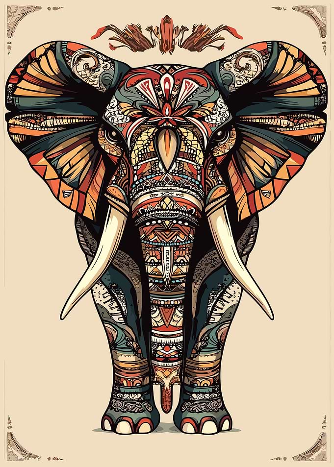 Ornamental Strong Elephant Illustration