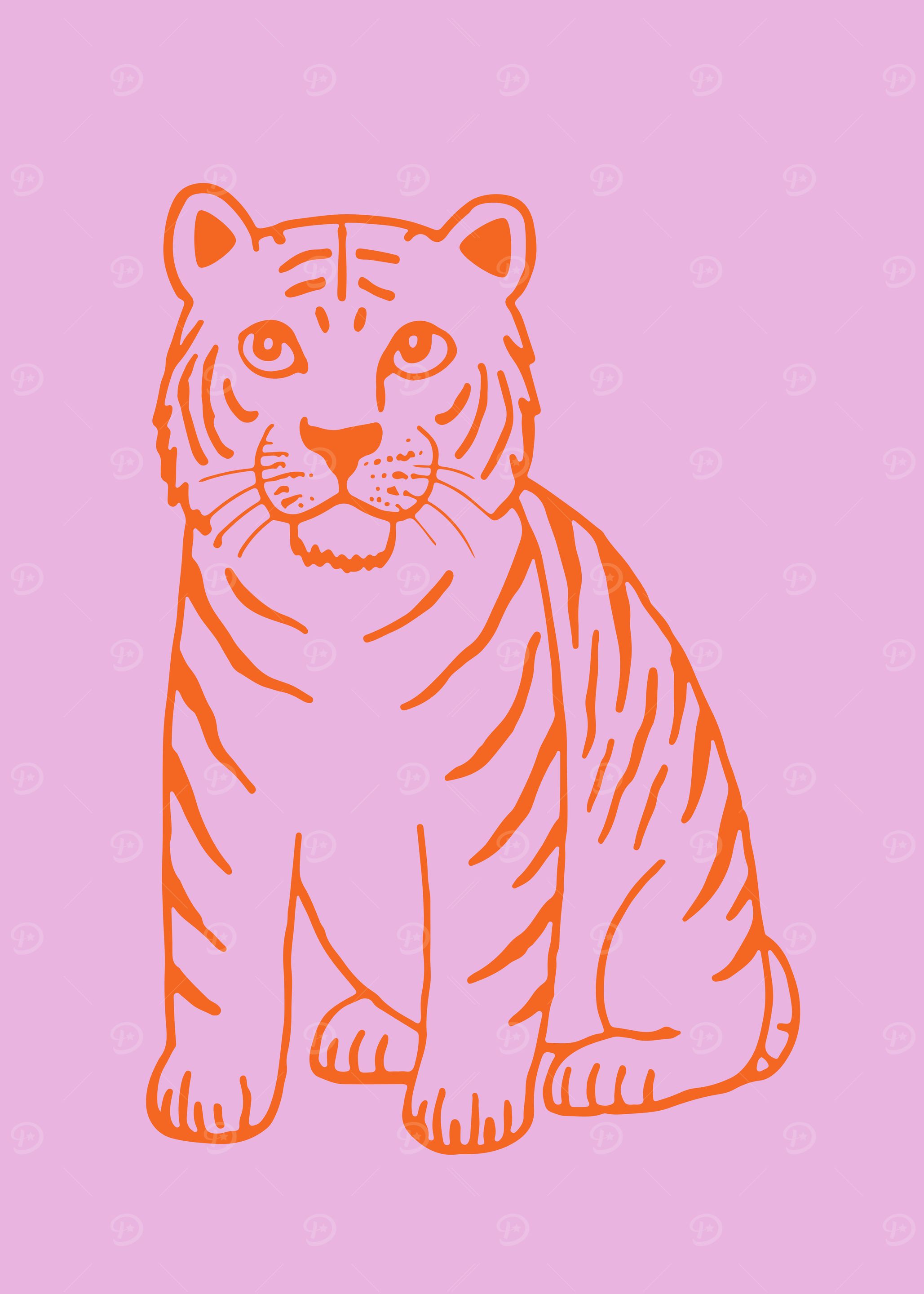 Cute Pink and Orange Tiger Drawing