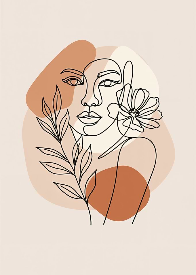 Line Art Woman with Flower