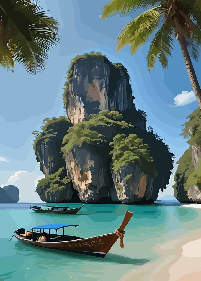Tropical Lagoon with Longtail Boat