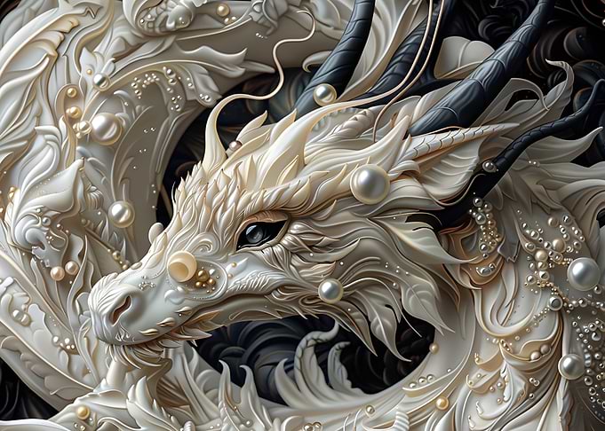 White Dragon with Pearls