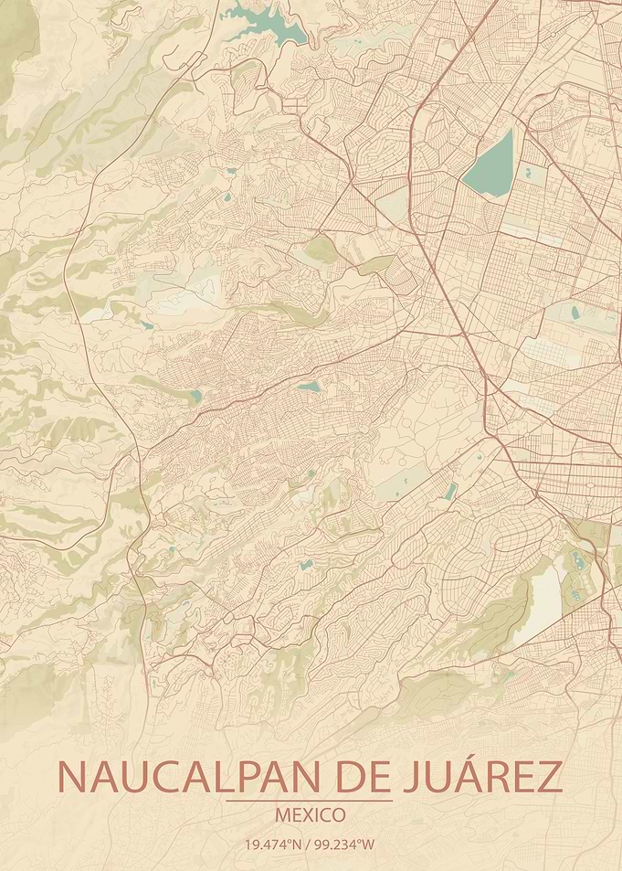 Naucalpan de Juárez Mexico Vintage Style Map