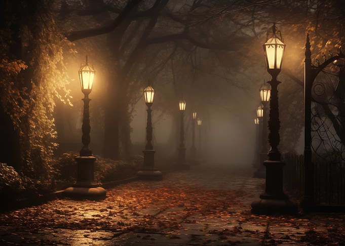 Park Foggy night path