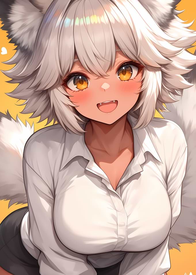 Anime Wolf Girl with White Hair
