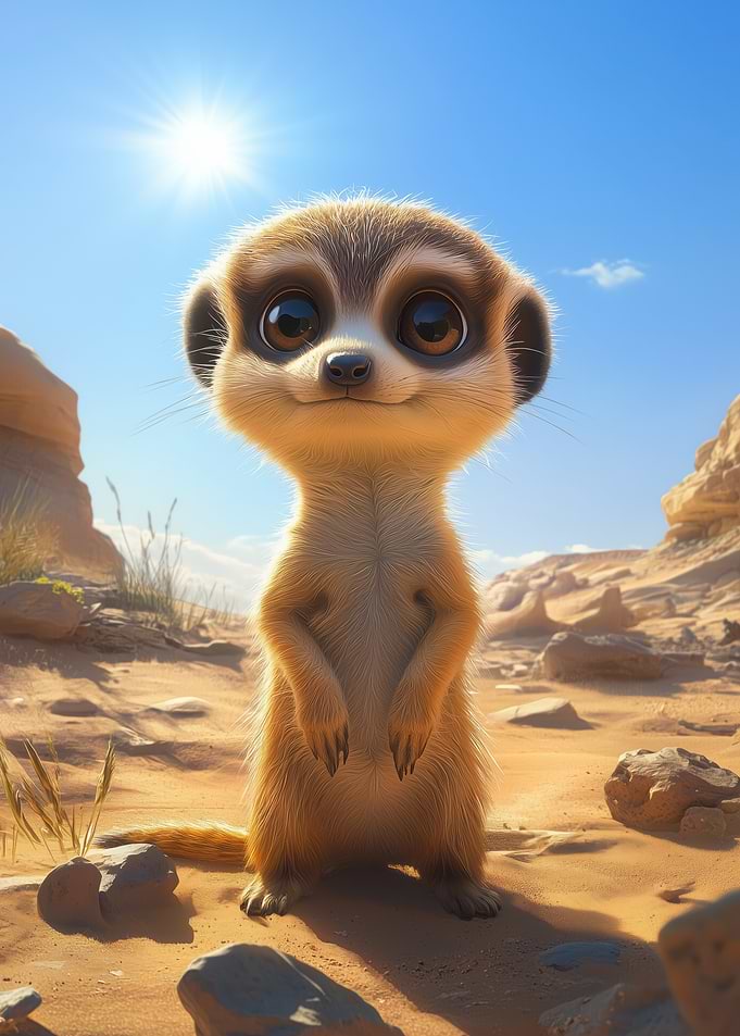 Cute Baby Meerkat in Desert