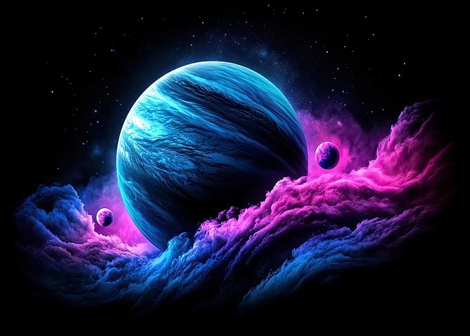 Cosmic Nebula with Planets