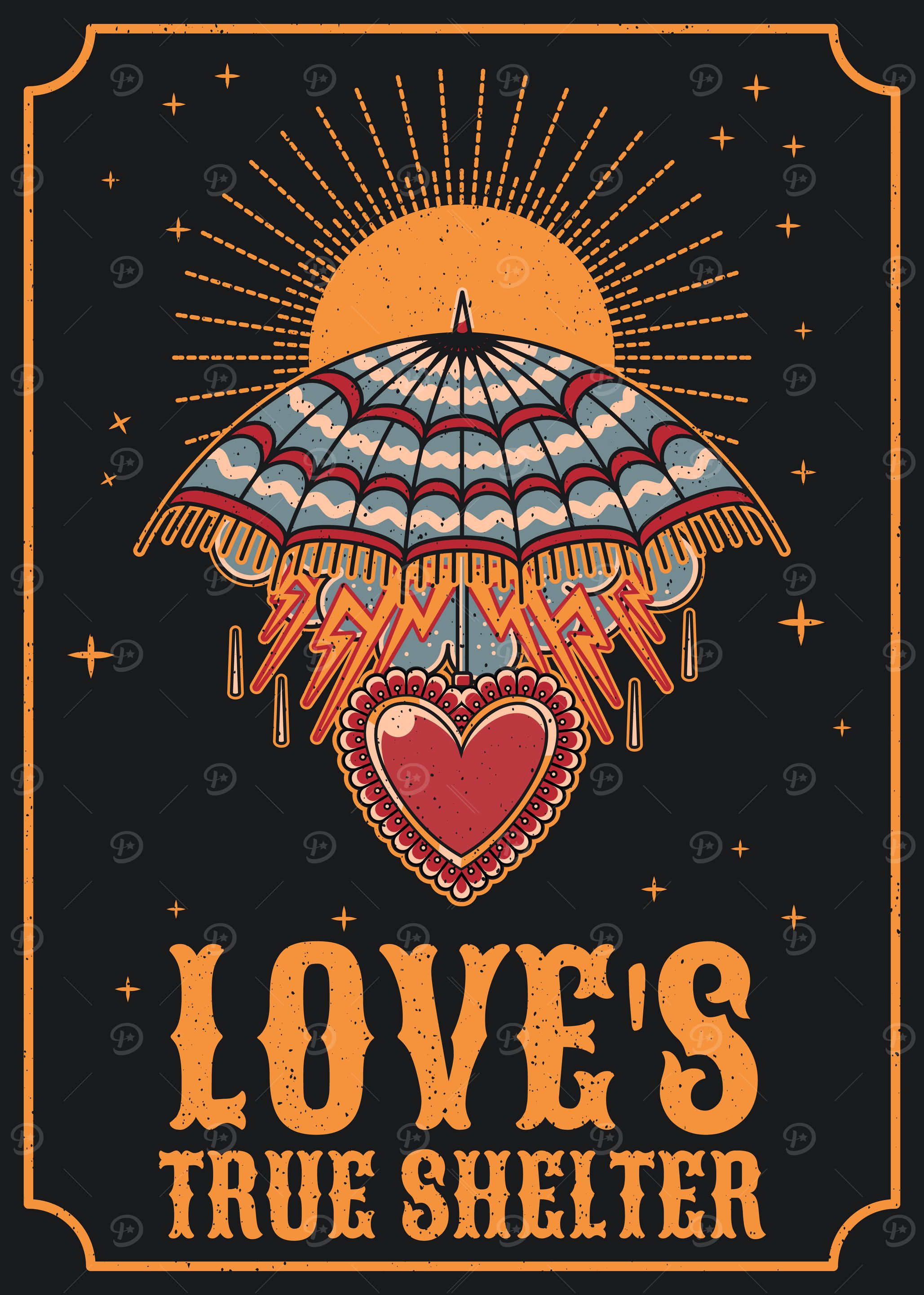 Umbrella & love vintage art