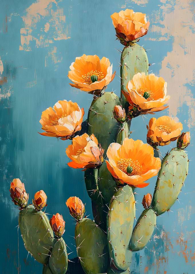 Cactus Blossom in a Desert Painting