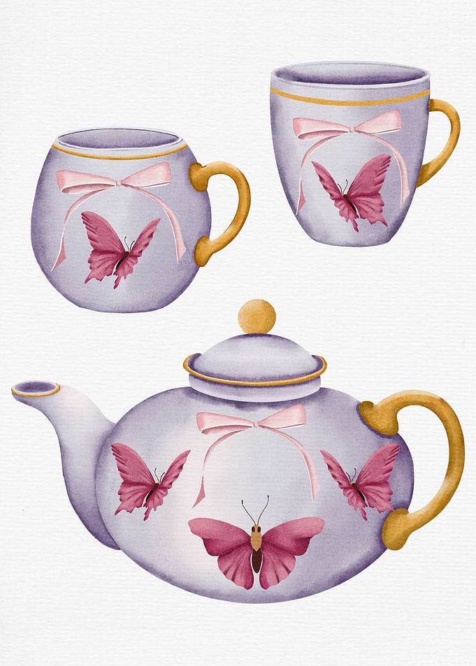 Purple Teapot and Cups