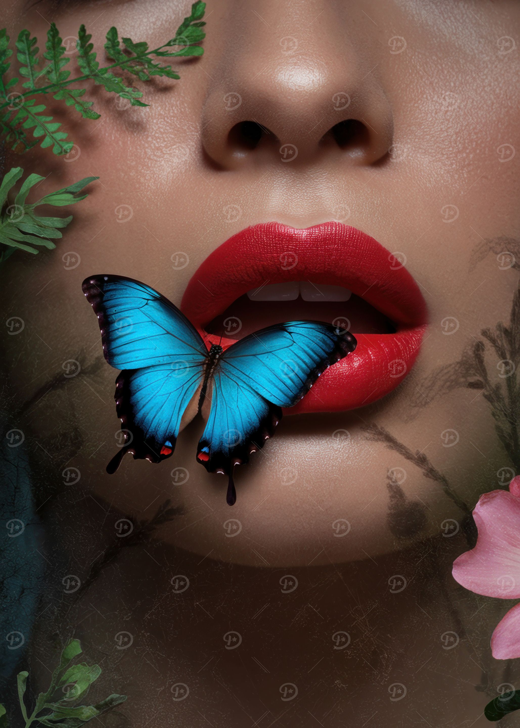 Blue Butterfly on Lips