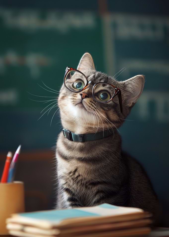 Cat in Glasses Studying