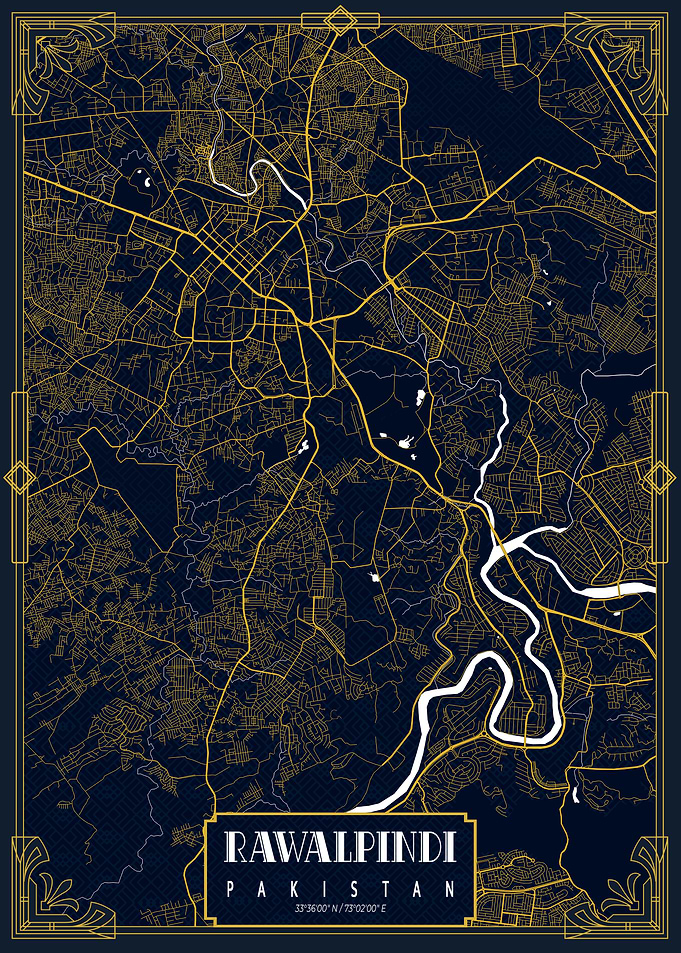 Rawalpindi City Map Pakistan Gold