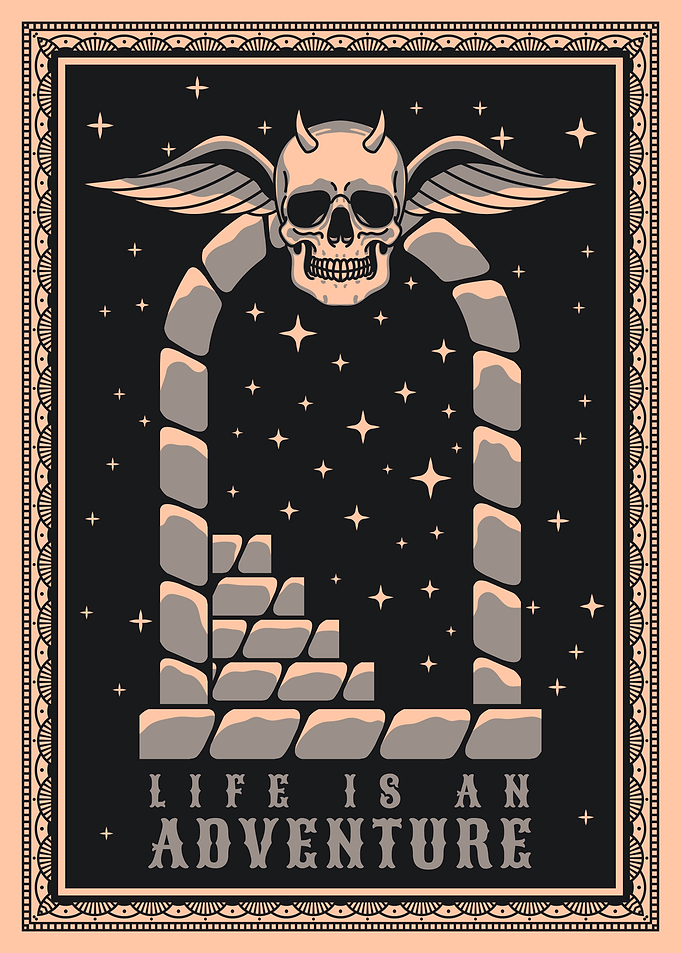 Life is an adventure, skull tattoo art