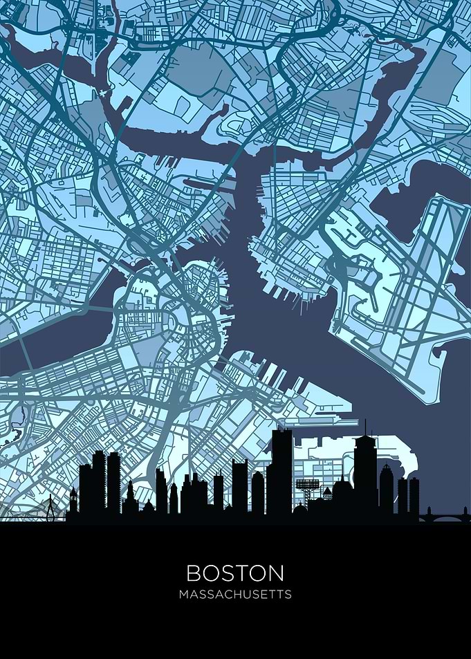 Boston Massachusetts Skyline Map
