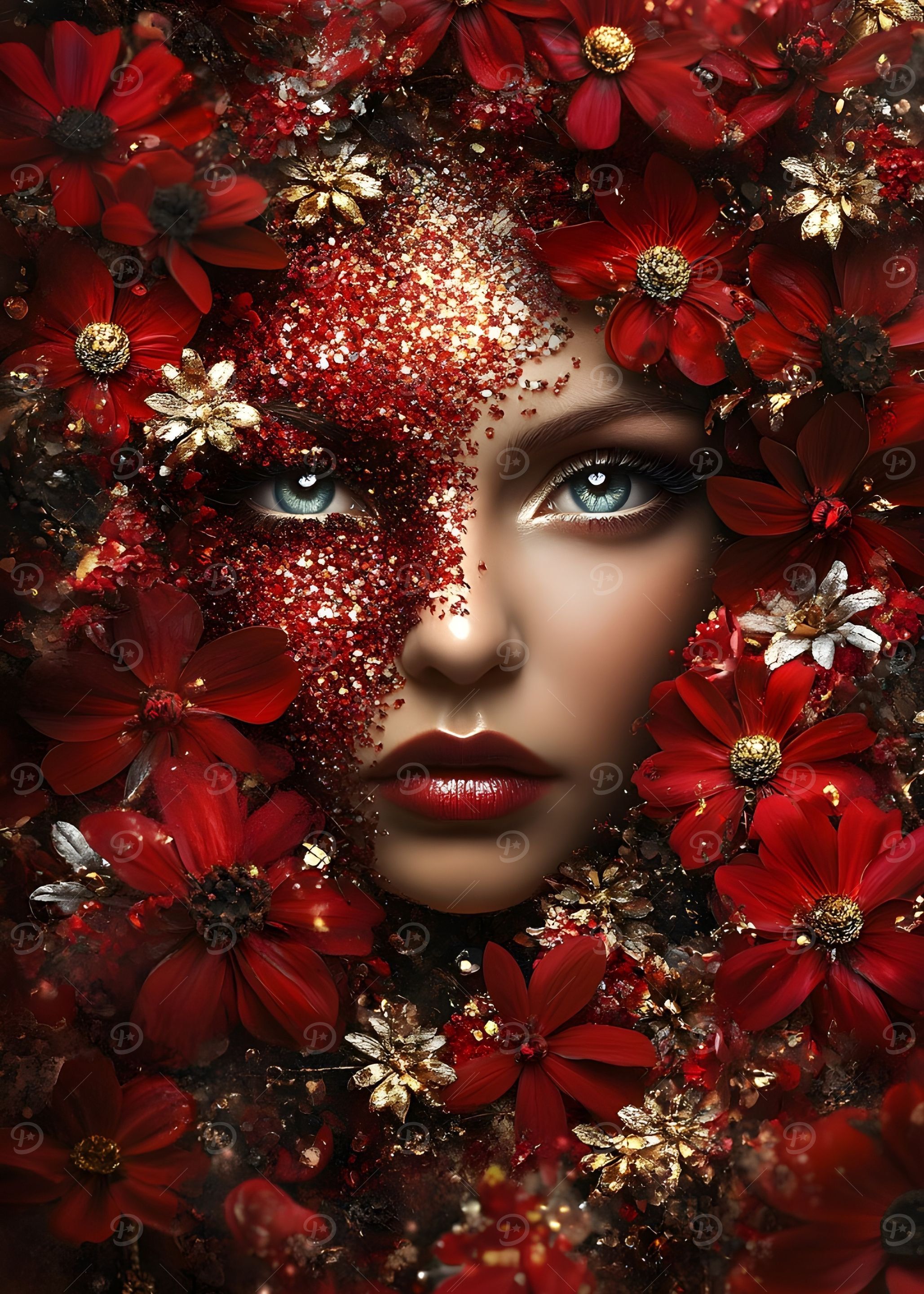 Woman in Red Flowers