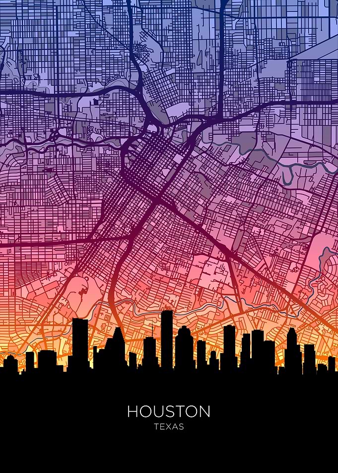 Houston Texas Skyline Map