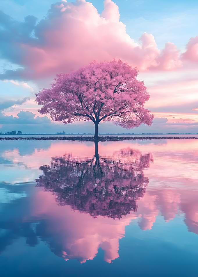 Pink Cherry Tree Reflection