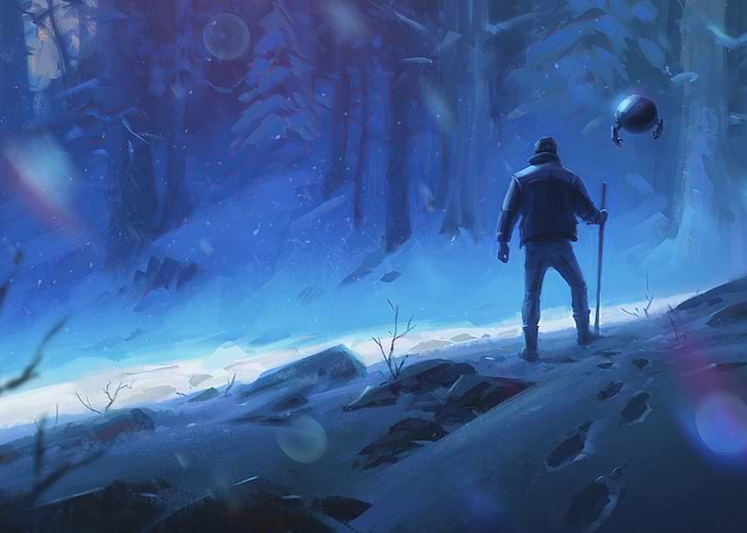 Man in Snowy Forest