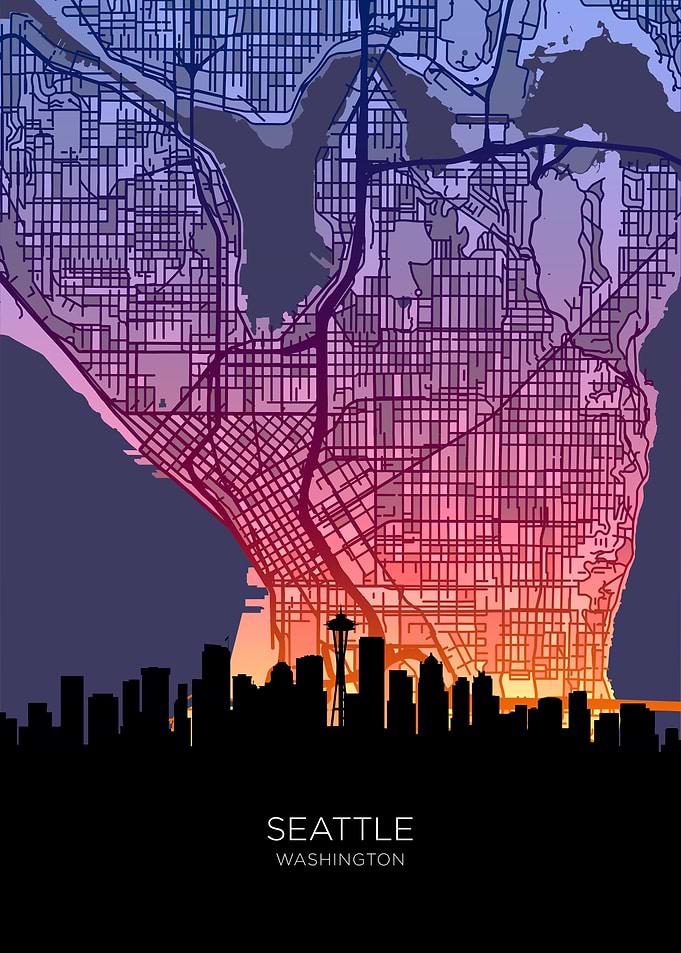Seattle Washington Skyline Map